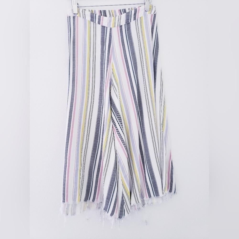 Aurelia Stripped Distressed Boho Wide Leg  Ankle Pants